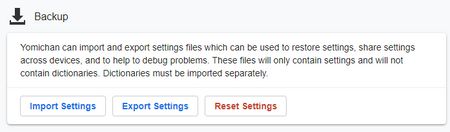 Yomichan import settings